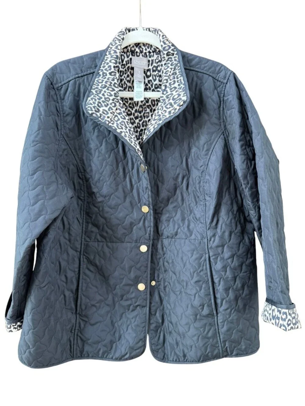 NWT Chico's Reversible Quilted Jacket Leopard Print Black Size 3 XL - Picture 1 of 7
